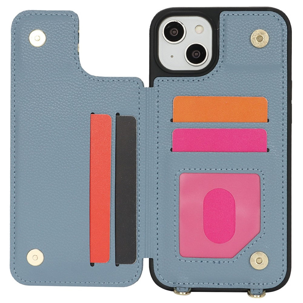 For iPhone 14  /  13 Case with Card Holder, Kickstand, RFID Blocking PU+TPU Phone Back Cover