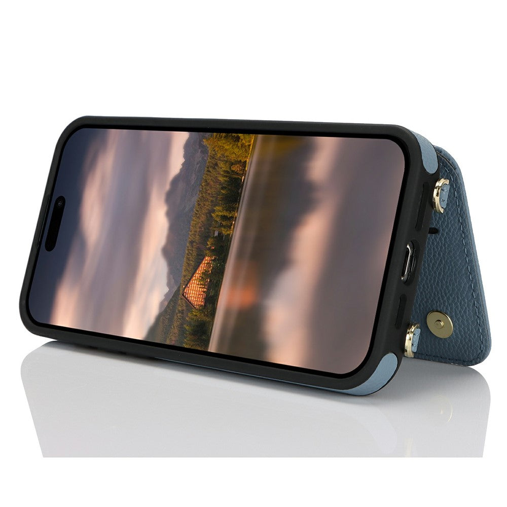 For iPhone 14  /  13 Case with Card Holder, Kickstand, RFID Blocking PU+TPU Phone Back Cover