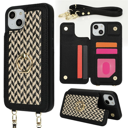 For iPhone 14  /  13 Case with Card Holder, Kickstand, RFID Blocking PU+TPU Phone Back Cover