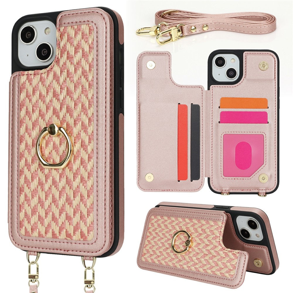 For iPhone 14  /  13 Case with Card Holder, Kickstand, RFID Blocking PU+TPU Phone Back Cover