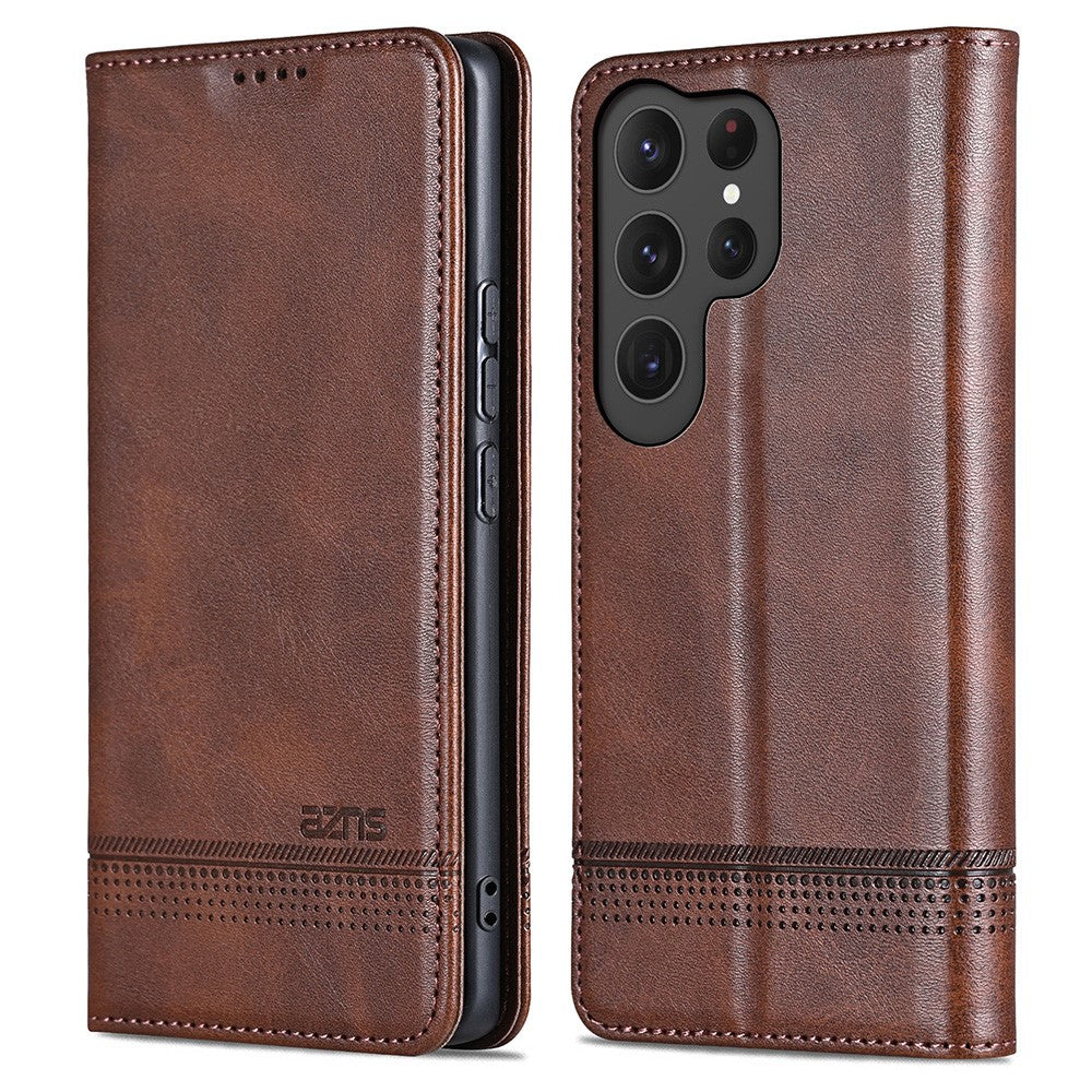 AZNS For Samsung Galaxy S25 Ultra Case Cowhide Texture PU Leather Wallet Phone Cover