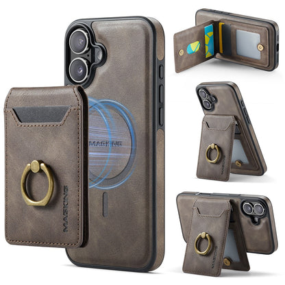 MAGKING K1 Series For iPhone 16 Magnetic Case PC+TPU+PU Phone Cover with Card Holder Kickstand