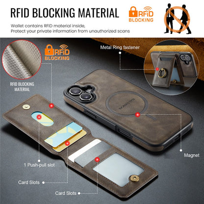 MAGKING K1 Series For iPhone 16 Magnetic Case PC+TPU+PU Phone Cover with Card Holder Kickstand