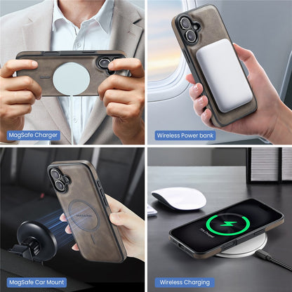 MAGKING K1 Series For iPhone 16 Magnetic Case PC+TPU+PU Phone Cover with Card Holder Kickstand