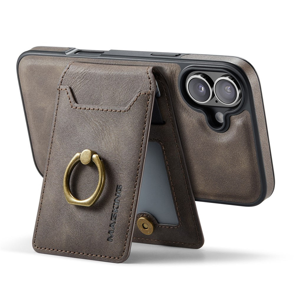MAGKING K1 Series For iPhone 16 Magnetic Case PC+TPU+PU Phone Cover with Card Holder Kickstand