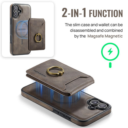 MAGKING K1 Series For iPhone 16 Magnetic Case PC+TPU+PU Phone Cover with Card Holder Kickstand