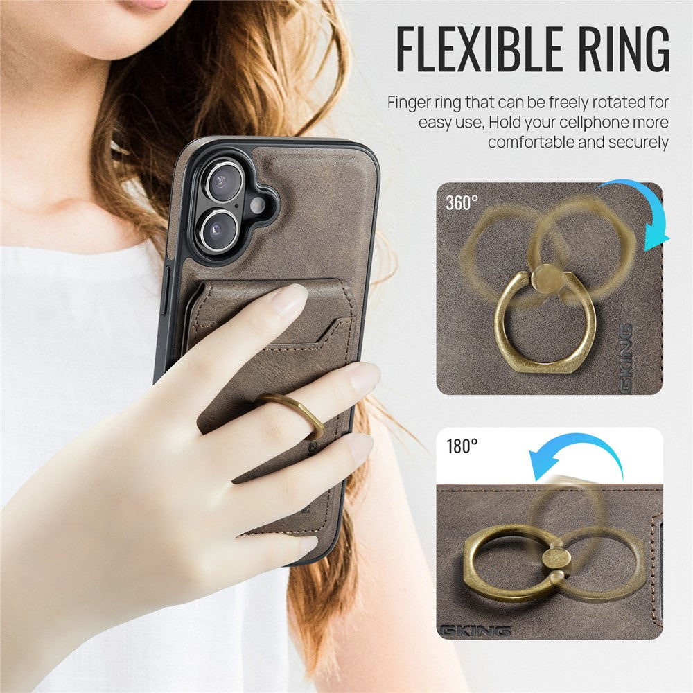 MAGKING K1 Series For iPhone 16 Magnetic Case PC+TPU+PU Phone Cover with Card Holder Kickstand