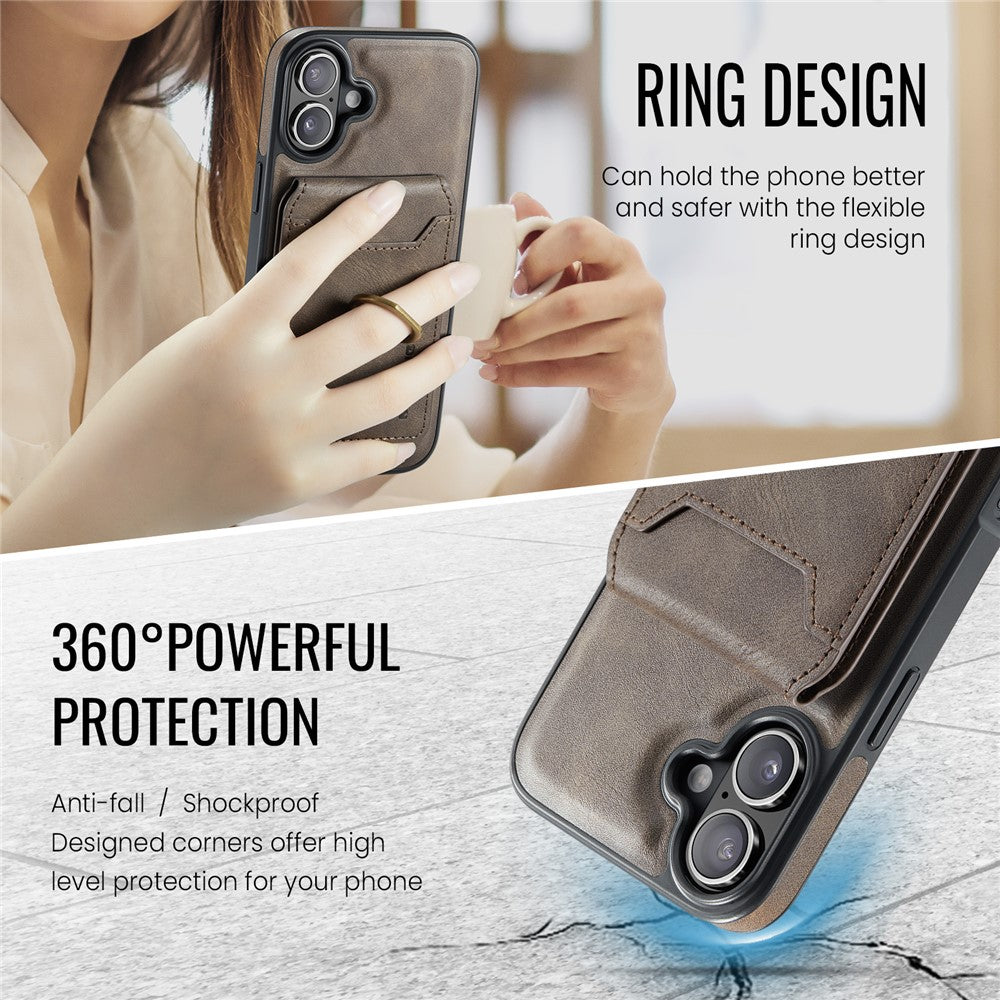 MAGKING K1 Series For iPhone 16 Magnetic Case PC+TPU+PU Phone Cover with Card Holder Kickstand