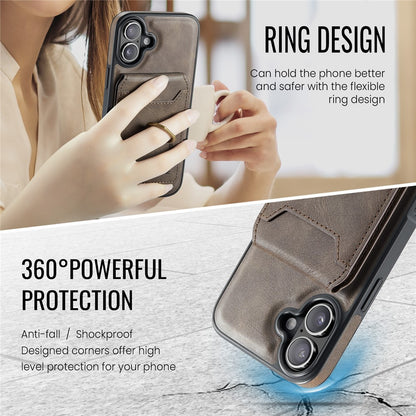 MAGKING K1 Series For iPhone 16 Magnetic Case PC+TPU+PU Phone Cover with Card Holder Kickstand
