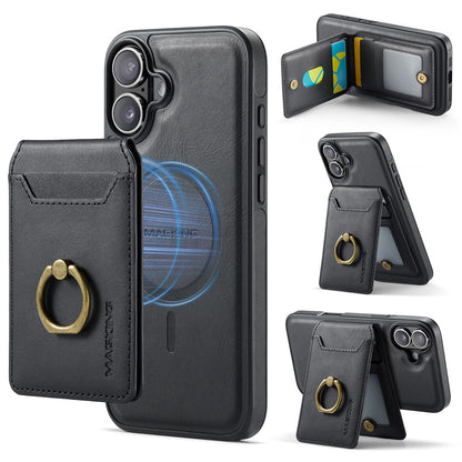 MAGKING K1 Series For iPhone 16 Magnetic Case PC+TPU+PU Phone Cover with Card Holder Kickstand