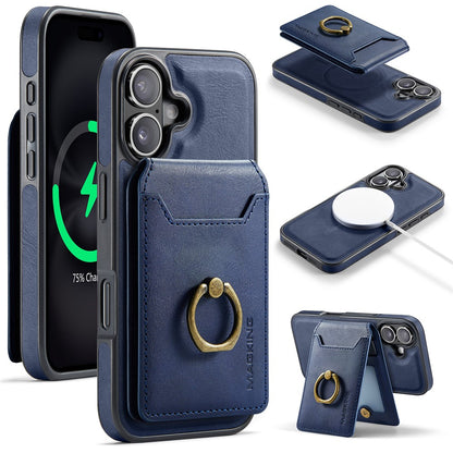 MAGKING K1 Series For iPhone 16 Magnetic Case PC+TPU+PU Phone Cover with Card Holder Kickstand
