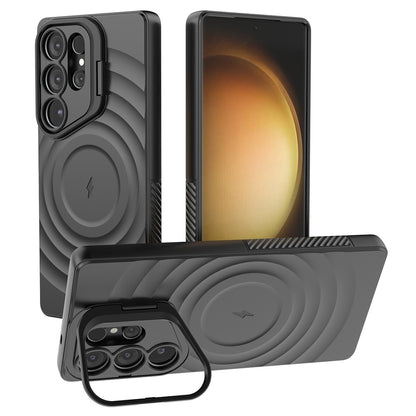 For Samsung Galaxy S25 Ultra Magnetic Case PC Kickstand Ripple Texture TPU Phone Cover