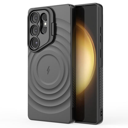 For Samsung Galaxy S25 Ultra Magnetic Case PC Kickstand Ripple Texture TPU Phone Cover