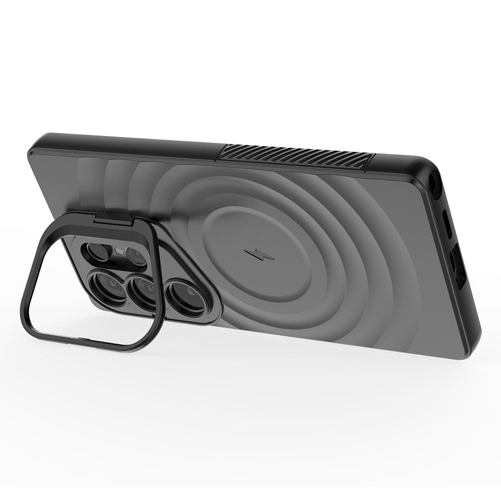 For Samsung Galaxy S25 Ultra Magnetic Case PC Kickstand Ripple Texture TPU Phone Cover