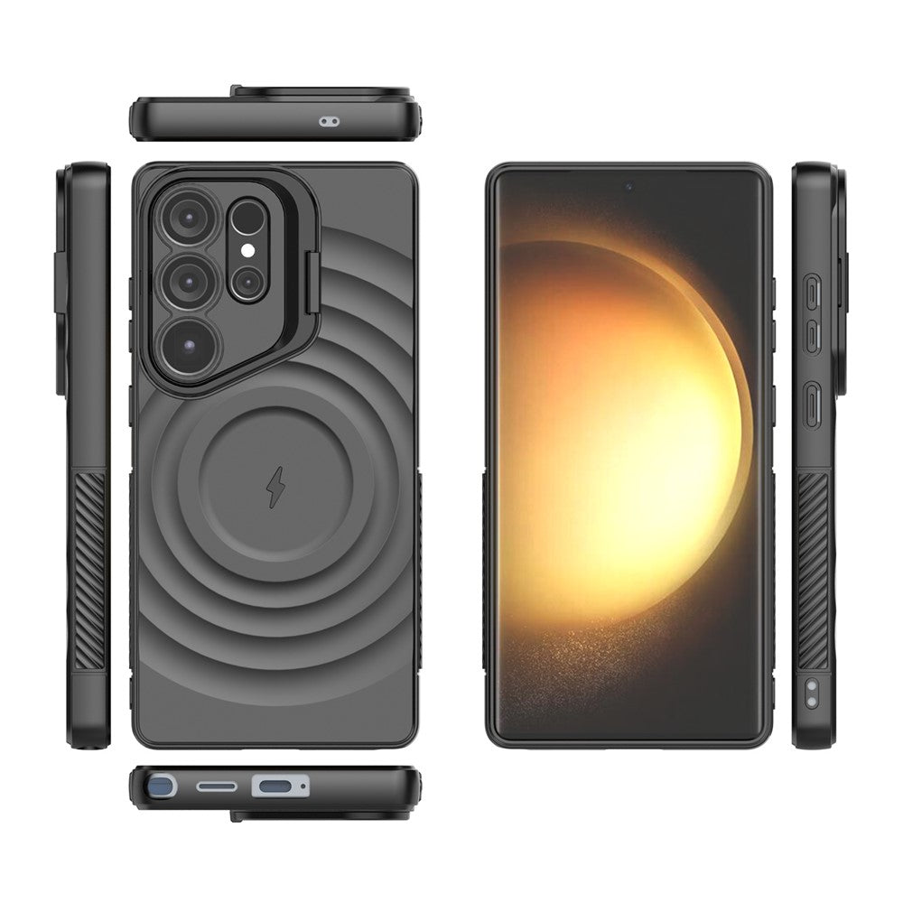 For Samsung Galaxy S25 Ultra Magnetic Case PC Kickstand Ripple Texture TPU Phone Cover
