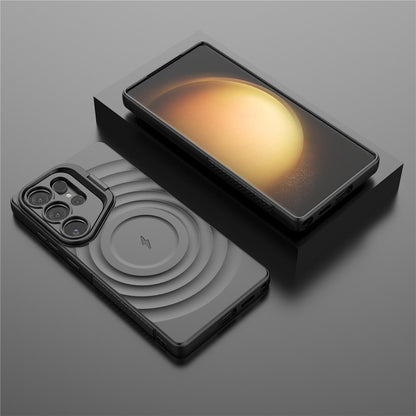 For Samsung Galaxy S25 Ultra Magnetic Case PC Kickstand Ripple Texture TPU Phone Cover