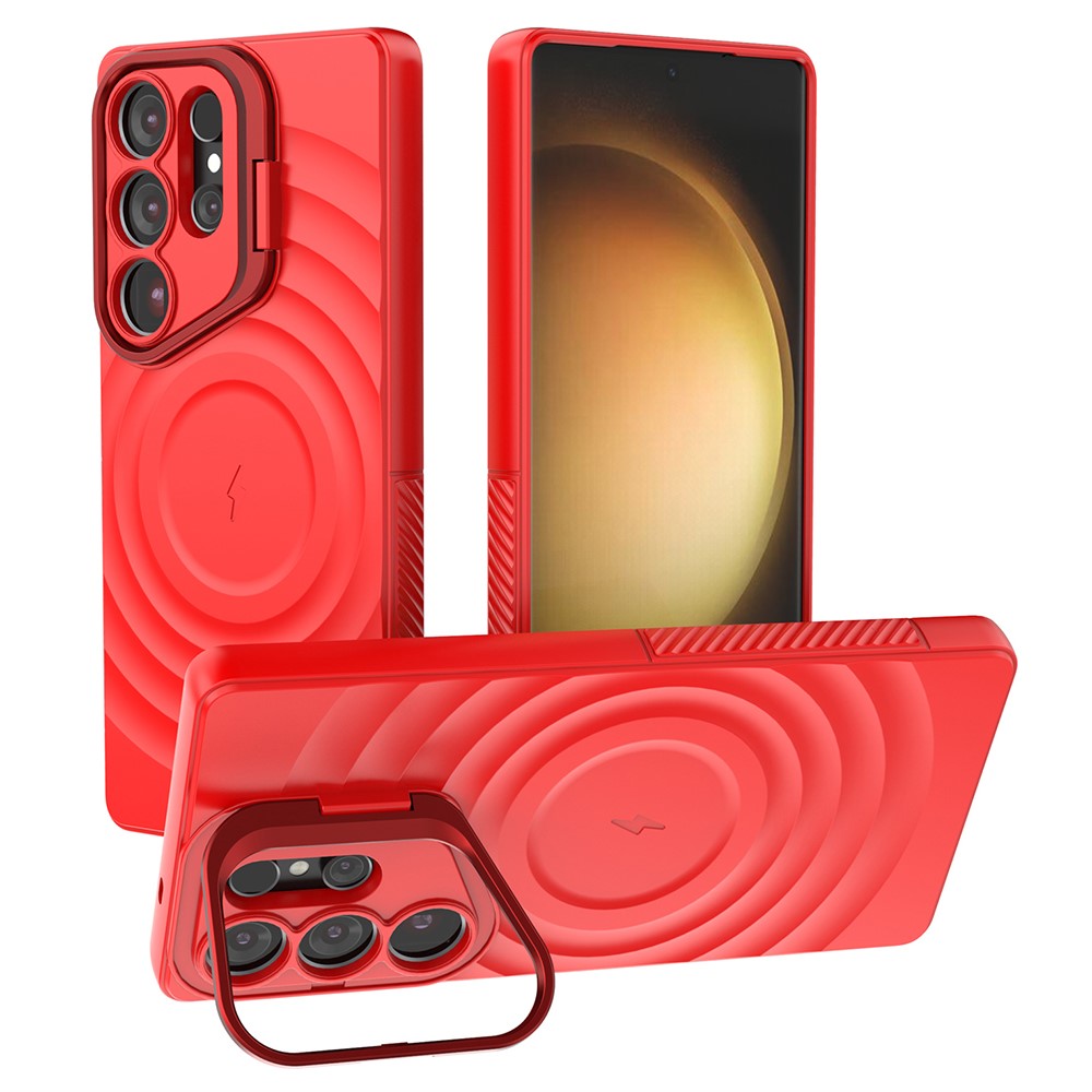For Samsung Galaxy S25 Ultra Magnetic Case PC Kickstand Ripple Texture TPU Phone Cover