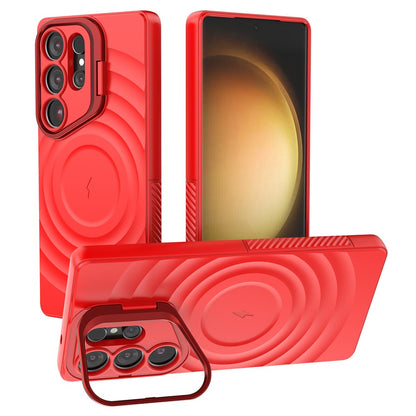 For Samsung Galaxy S25 Ultra Magnetic Case PC Kickstand Ripple Texture TPU Phone Cover