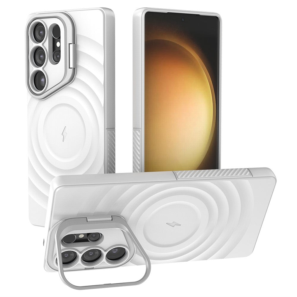 For Samsung Galaxy S25 Ultra Magnetic Case PC Kickstand Ripple Texture TPU Phone Cover