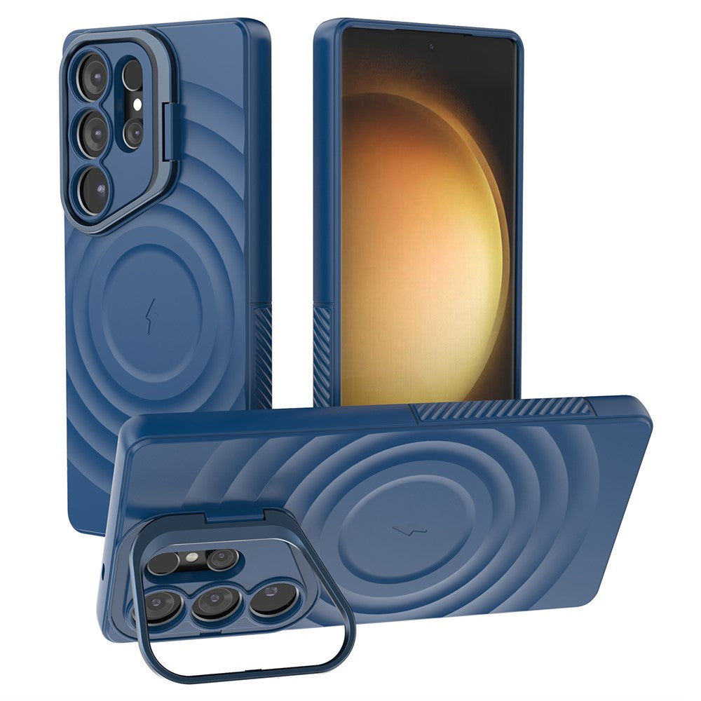For Samsung Galaxy S25 Ultra Magnetic Case PC Kickstand Ripple Texture TPU Phone Cover
