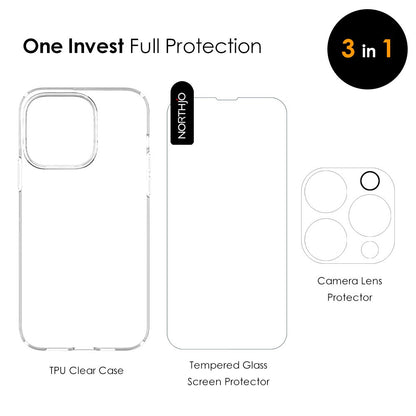 NORTHJO HD 3 in 1 TPU Phone Case for iPhone 14 Pro Max Shockproof Anti-Drop Case with Tempered Glass Screen Protector / Camera Lens Cover