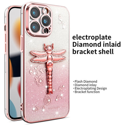 KADEM For iPhone 14 Pro Case Dragonfly Kickstand TPU Flowers Glitter Phone Cover
