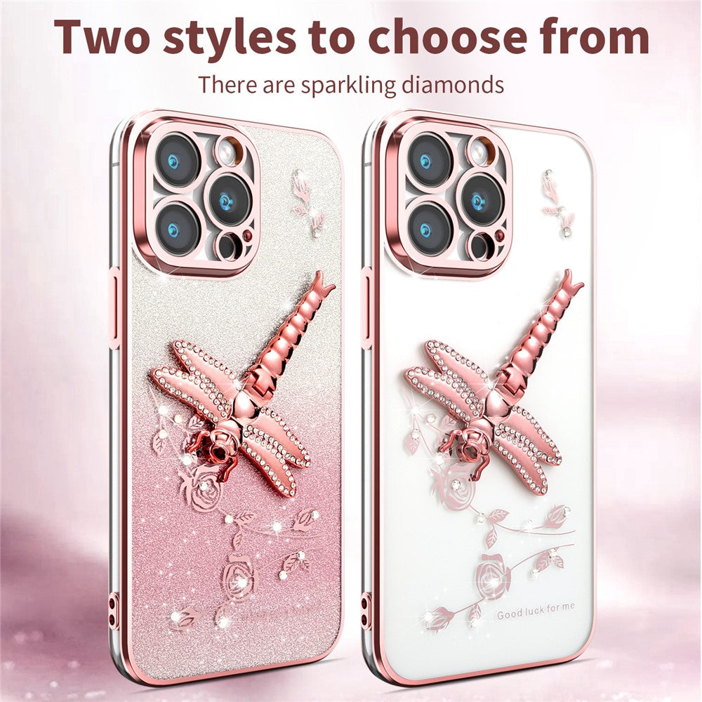 KADEM For iPhone 14 Pro Case Dragonfly Kickstand TPU Flowers Glitter Phone Cover