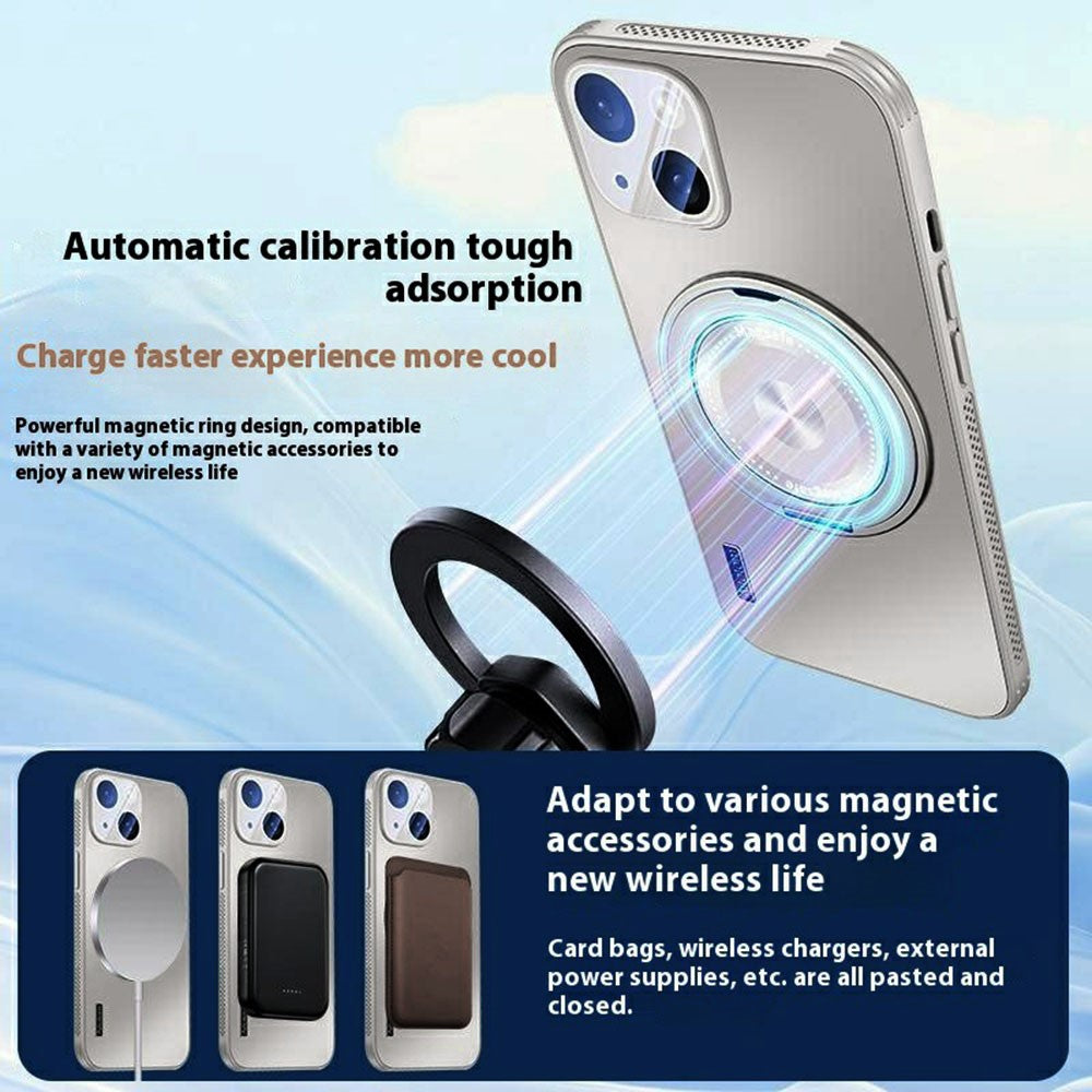 For iPhone 14 Plus Case Compatible with MagSafe Kickstand TPU+PC Heat Dissipation Phone Cover