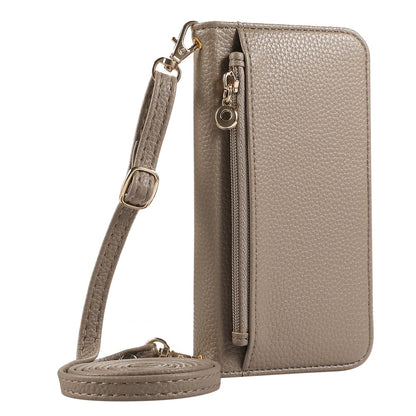For iPhone 14 Pro Wallet Phone Case Shockproof TPU+PU Leather Flip Cover with Mirror, Strap