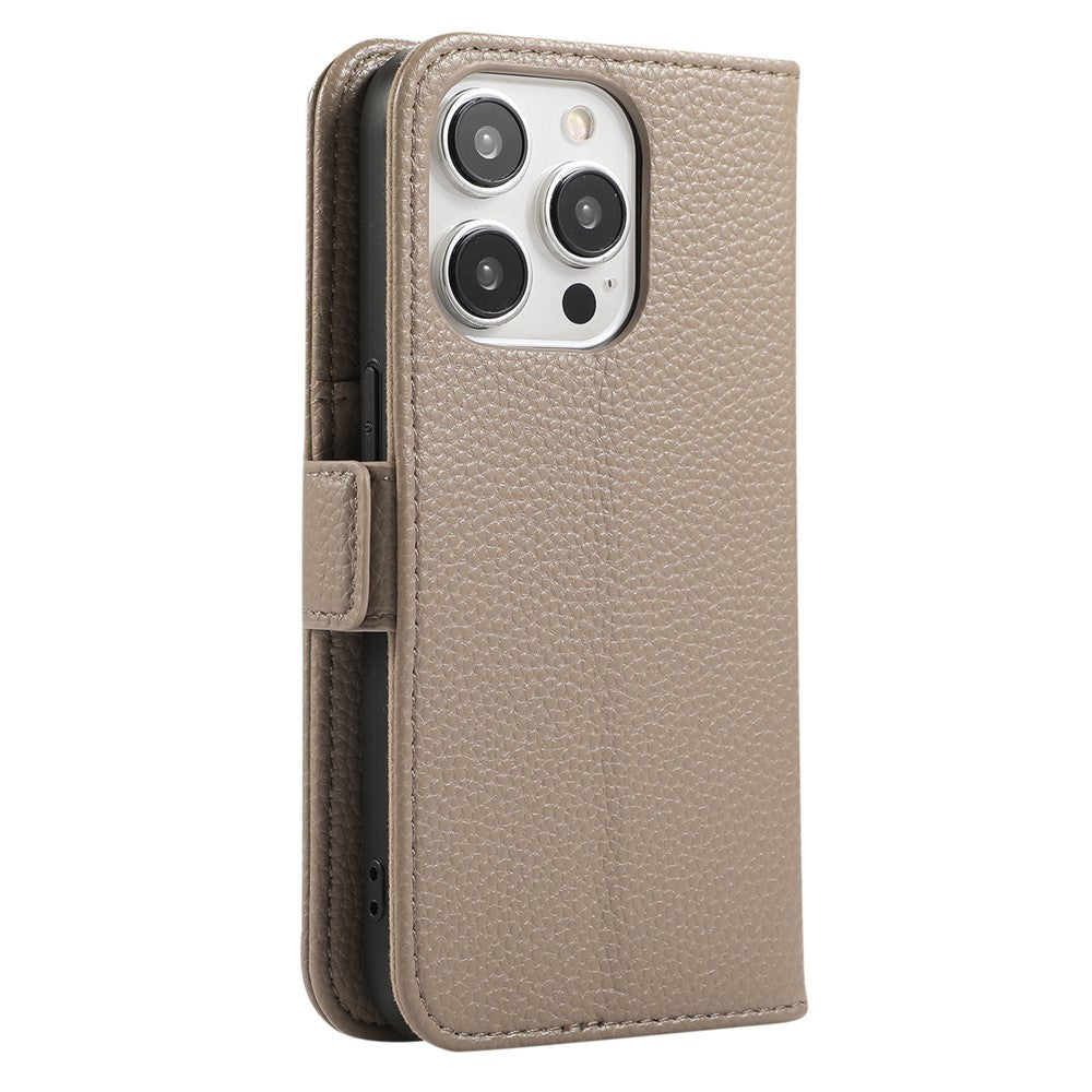 For iPhone 14 Pro Wallet Phone Case Shockproof TPU+PU Leather Flip Cover with Mirror, Strap