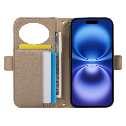For iPhone 14 Pro Wallet Phone Case Shockproof TPU+PU Leather Flip Cover with Mirror, Strap