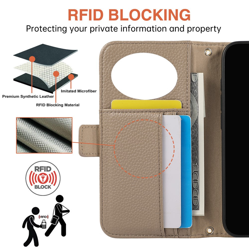 For iPhone 14 Pro Wallet Phone Case Shockproof TPU+PU Leather Flip Cover with Mirror, Strap