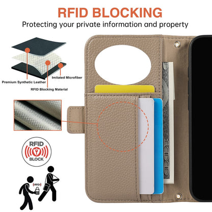 For iPhone 14 Pro Wallet Phone Case Shockproof TPU+PU Leather Flip Cover with Mirror, Strap