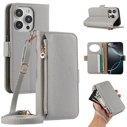 For iPhone 14 Pro Wallet Phone Case Shockproof TPU+PU Leather Flip Cover with Mirror, Strap