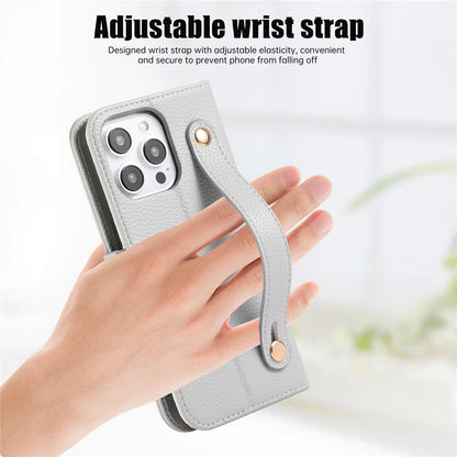 For iPhone 14 Pro Leather Case with Card Holder, Straps, Shockproof Wallet Phone Cover