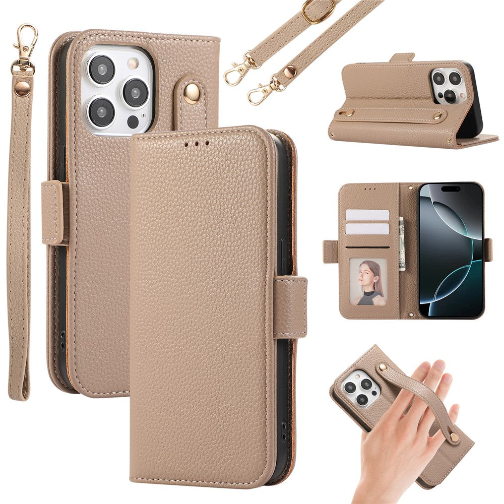 For iPhone 14 Pro Leather Case with Card Holder, Straps, Shockproof Wallet Phone Cover