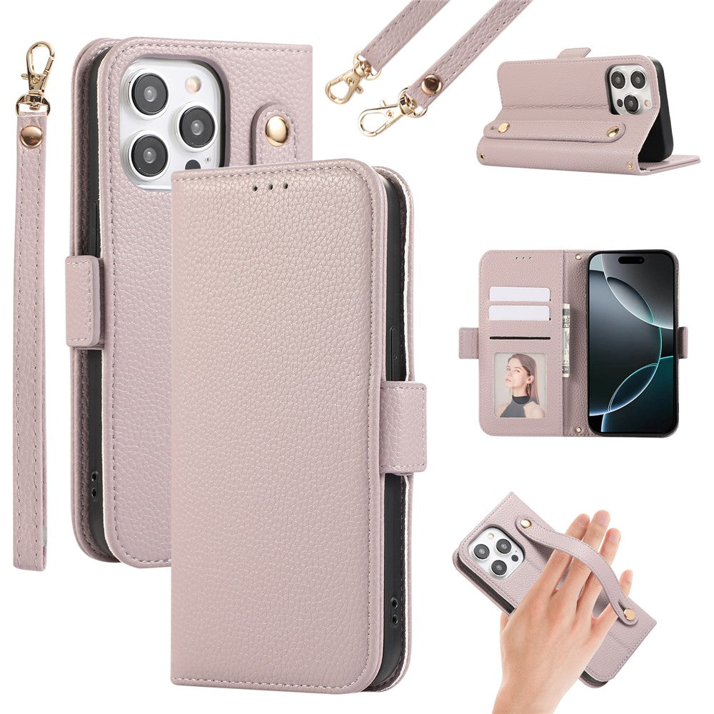 For iPhone 14 Pro Leather Case with Card Holder, Straps, Shockproof Wallet Phone Cover