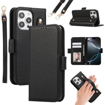 For iPhone 14 Pro Leather Case with Card Holder, Straps, Shockproof Wallet Phone Cover