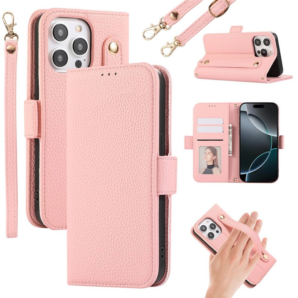 For iPhone 14 Pro Leather Case with Card Holder, Straps, Shockproof Wallet Phone Cover