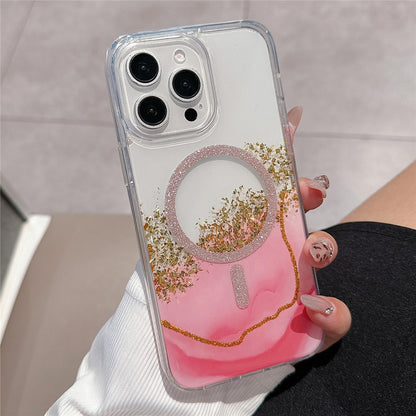 For iPhone 14 Pro Case Compatible with MagSafe Epoxy Marble Texture PC+TPU Phone Cover
