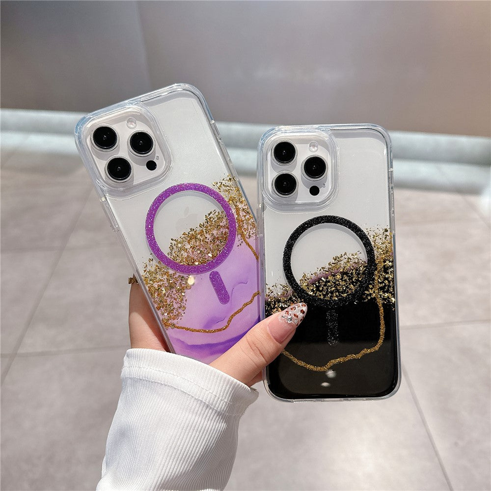 For iPhone 14 Pro Case Compatible with MagSafe Epoxy Marble Texture PC+TPU Phone Cover