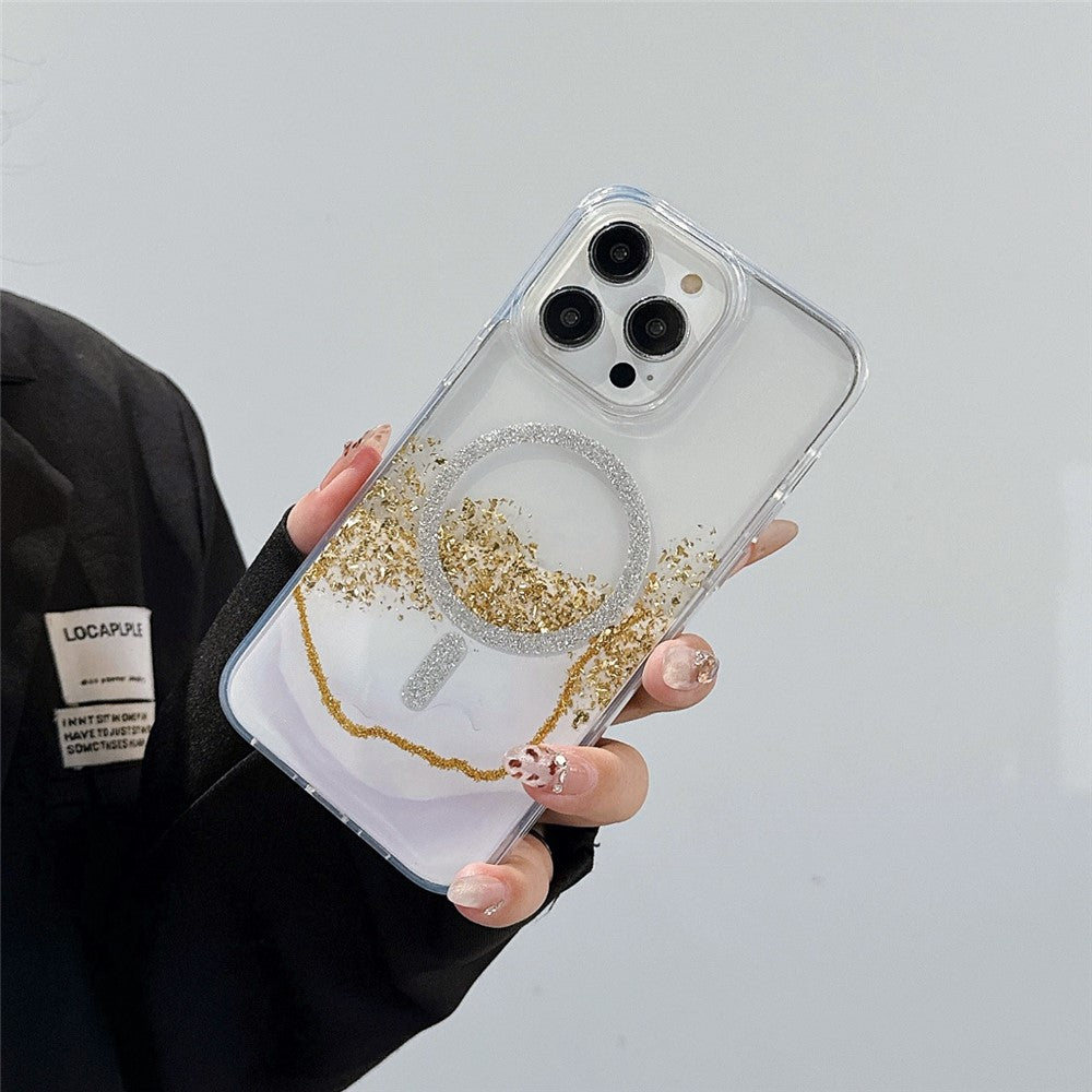 For iPhone 14 Pro Case Compatible with MagSafe Epoxy Marble Texture PC+TPU Phone Cover