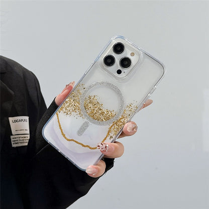 For iPhone 14 Pro Case Compatible with MagSafe Epoxy Marble Texture PC+TPU Phone Cover