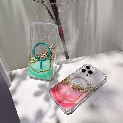 For iPhone 14 Pro Case Compatible with MagSafe Epoxy Marble Texture PC+TPU Phone Cover