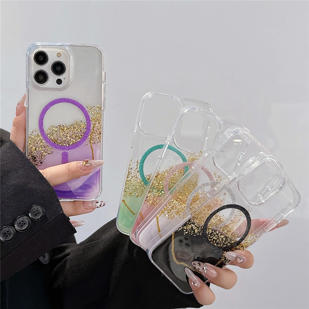 For iPhone 14 Pro Case Compatible with MagSafe Epoxy Marble Texture PC+TPU Phone Cover