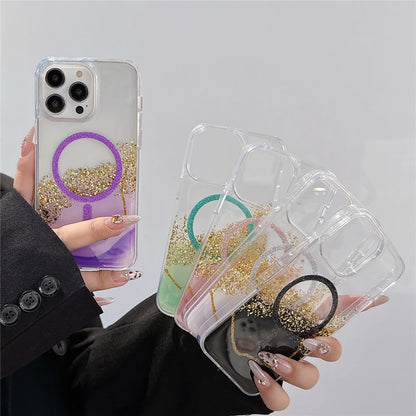 For iPhone 14 Pro Case Compatible with MagSafe Epoxy Marble Texture PC+TPU Phone Cover
