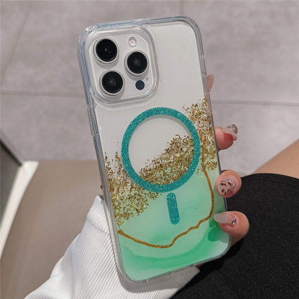 For iPhone 14 Pro Case Compatible with MagSafe Epoxy Marble Texture PC+TPU Phone Cover