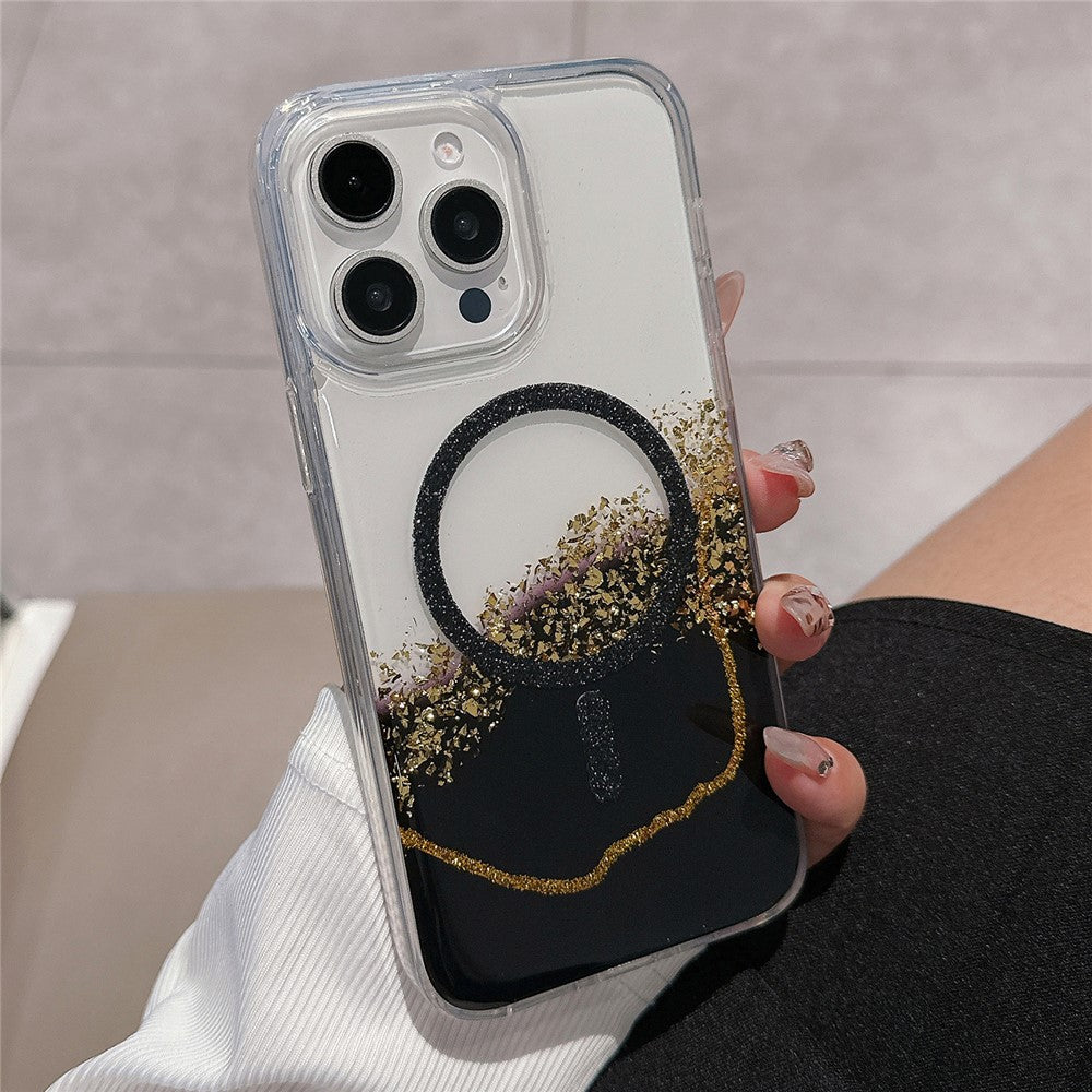 For iPhone 14 Pro Case Compatible with MagSafe Epoxy Marble Texture PC+TPU Phone Cover