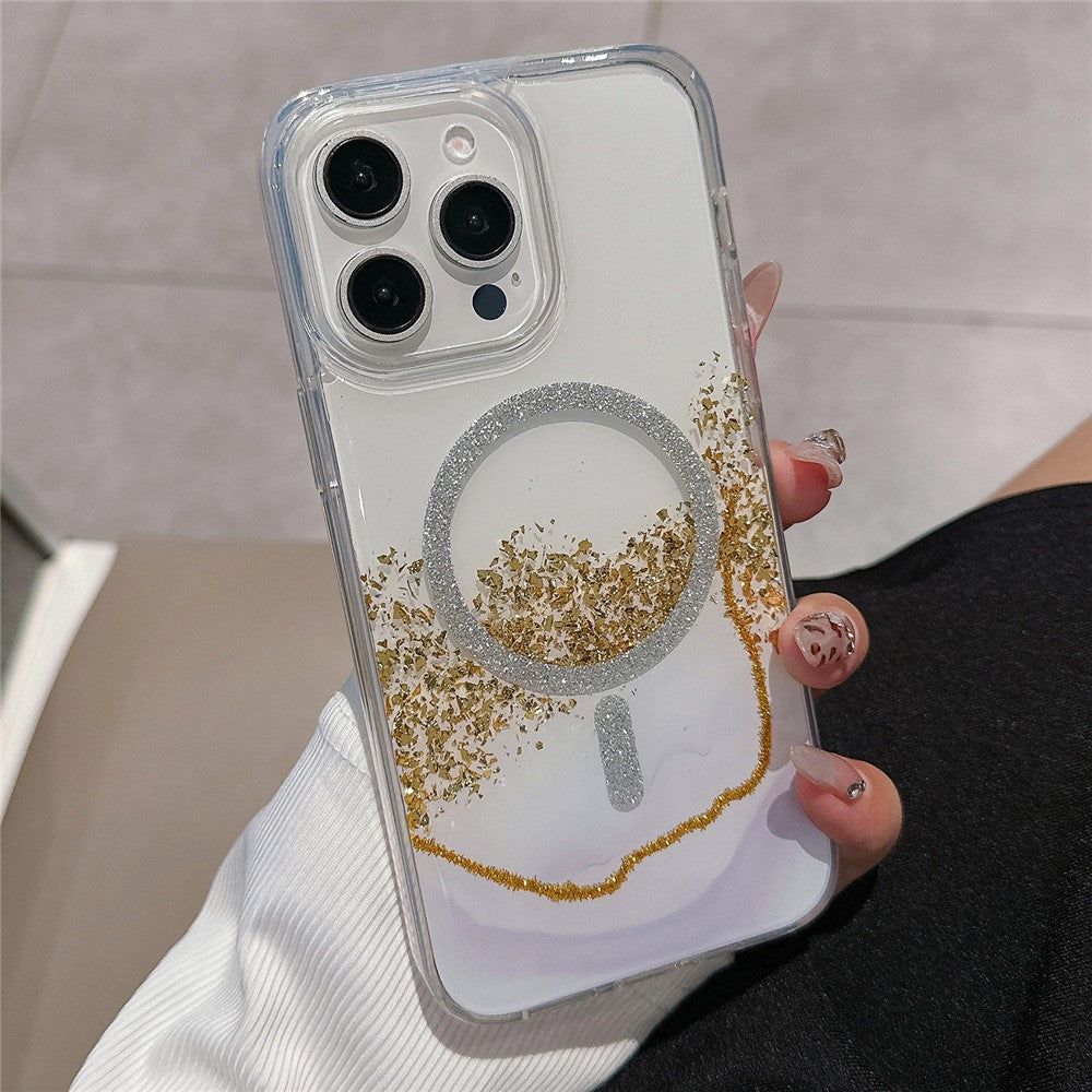 For iPhone 14 Pro Case Compatible with MagSafe Epoxy Marble Texture PC+TPU Phone Cover