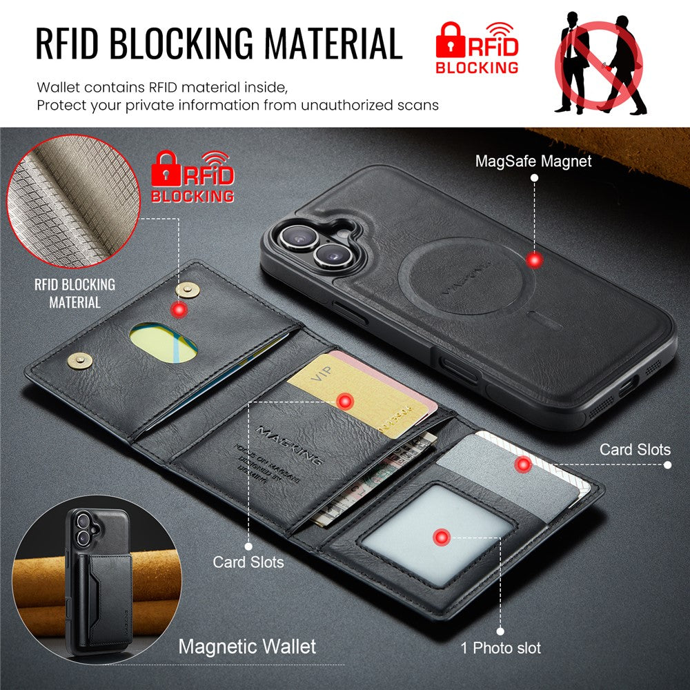 MAGKING K2 Series For iPhone 16 Case Compatible with MagSafe PC+TPU+PU Phone Cover